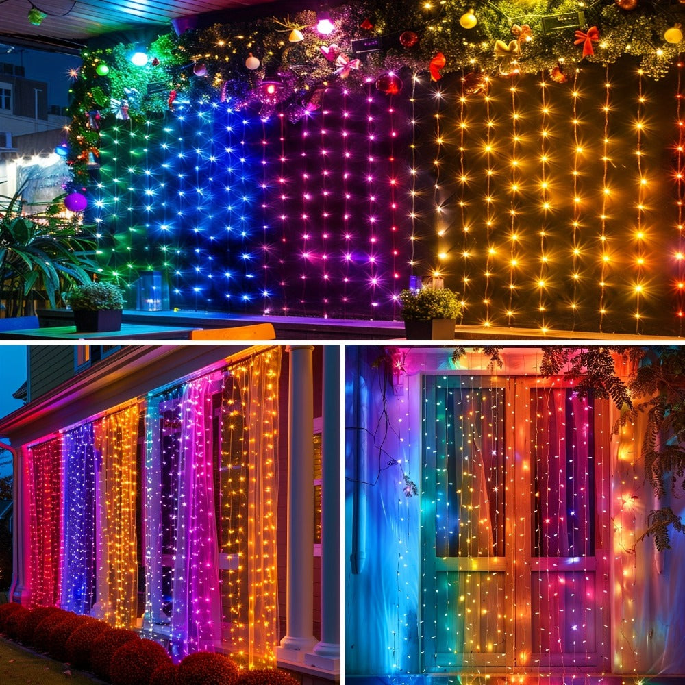 Guirnalda de luces solares de 330 LED 3*3 - 8 modos, control remoto, energía solar, uso durante todo el año, 0 facturas de electricidad, duradera - Perfecta para jardín exterior, patio, gazebo, fiesta, festival, boda, decoración navideña