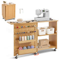 Mesa de costura plegable VEVOR con ruedas con cerradura estantes bandejas puerta color madera