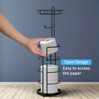 Soporte de Papel Higiénico de Pie Huahong - No Requiere Perforación, Moderno Soporte de Rollo de Papel de Metal - Soporte de Papel Higiénico con Estante - para Rollos Mega/ Teléfono, Negro