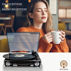 Tocadiscos | Tornamesa de vinilo, tocadiscos con altavoz incorporado, 3 velocidades, fonógrafo vintage de transmisión por correa, radio FM