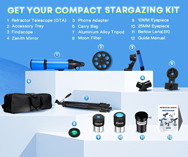 Telescopio refractor de 80 mm para observación de estrellas y luna | diseño funcional