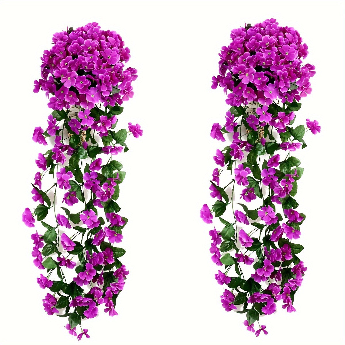 2 piezas de flores colgantes, flores colgantes de simulación artificial en 10 colores con flores exuberantes, resistentes a los rayos UV, plantas artificiales realistas, adecuadas para la decoración de jardines, oficinas y hogares al aire libre, ideales p