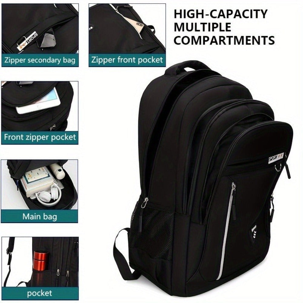 1 pieza de mochila de negocios Vanaheimr para estudiantes universitarios - Compartimento ligero para portátil, correas de hombro ajustables, forro de poliéster duradero, negro, perfecta para la escuela, el trabajo o el viaje, regalo ideal de cumpleaños, m