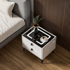 Mesita de noche, organizador de mesita de noche con luz LED, mesita de noche de 2 cajones, cómoda para sala de estar/dormitorio