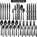 Juego de vajilla de acero inoxidable negro de 36 piezas, vajilla de acero inoxidable de alta calidad, negro brillante, adecuado para 6 personas, juego de cubiertos de cuchillo, tenedor, cuchara, ideal para bodas, fiestas, cumpleaños, restaurantes, apto pa