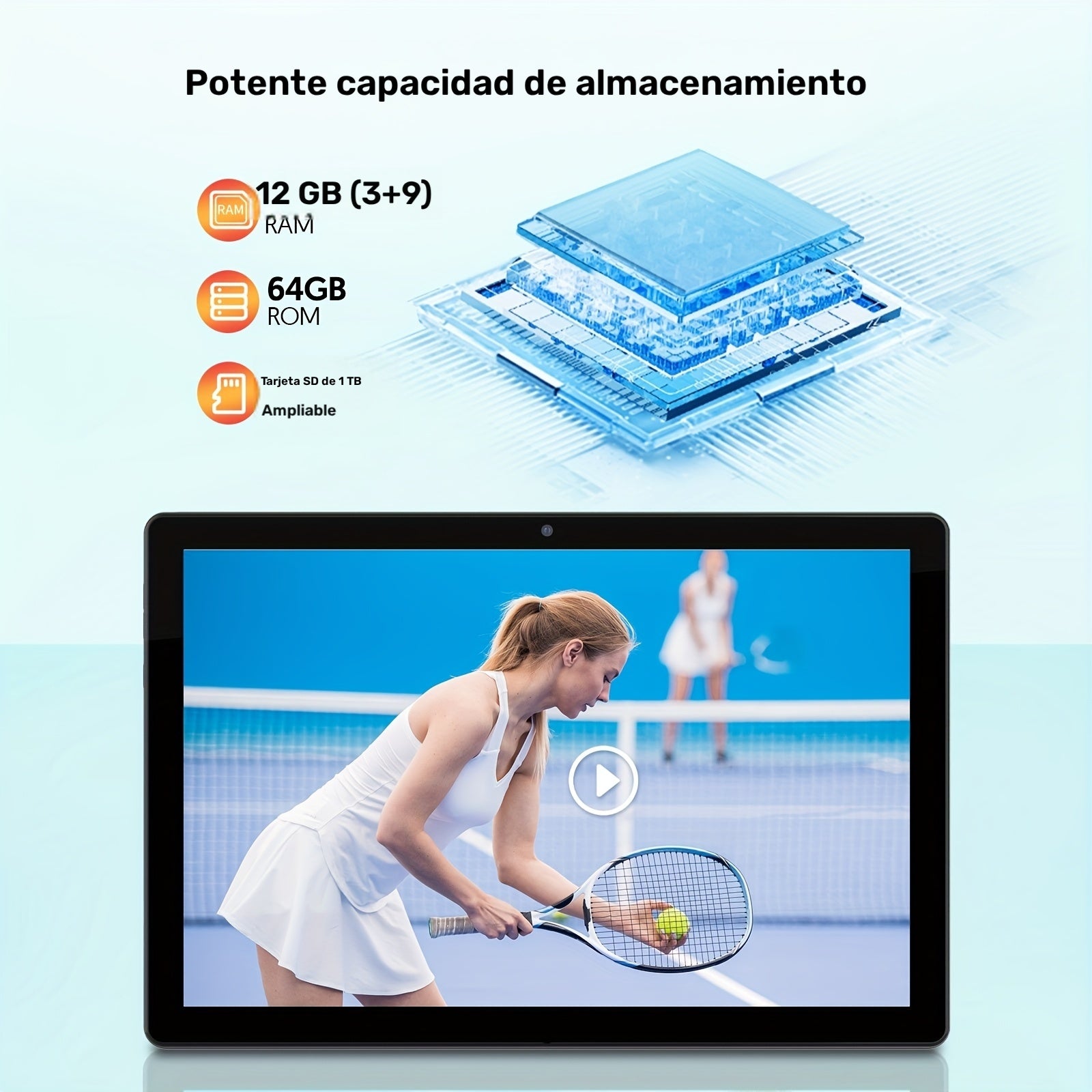 Tabletas Android | Tableta nueva con sistema Android 15, 10.1 pulgadas, 12 (3+9) GB de RAM, 64 GB de ROM + 1 TB de memoria ampliable, 2.0 + 8.0