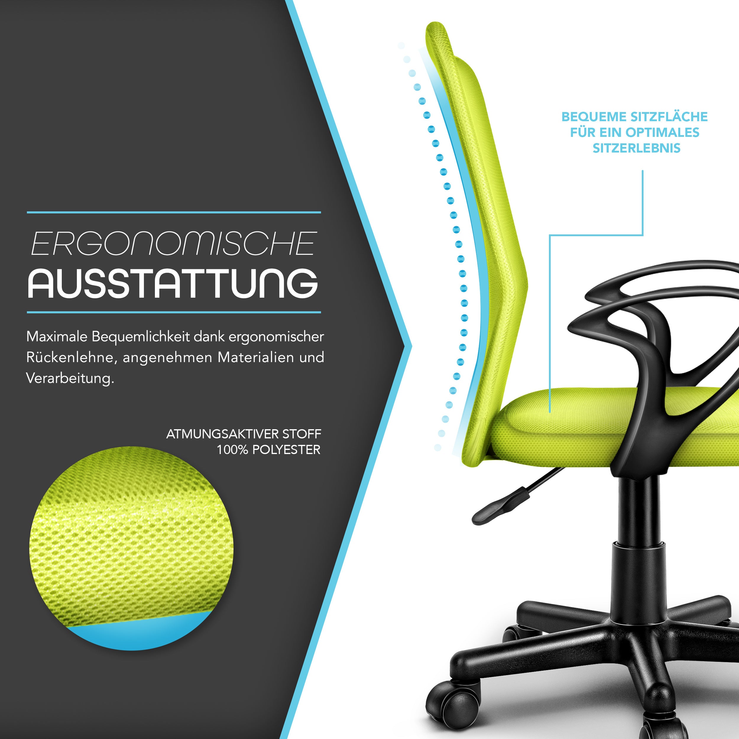 Silla de Oficina TRESKO® con Reposabrazos, Altura Ajustable Continua | Silla Giratoria de Malla Transpirable | Silla de Escritorio con Ruedas de Plástico Ligeras, Superficie Acolchada, Ajuste Ergonómico | Silla de Ordenador Ideal para Oficina en Casa, Hab
