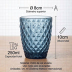 TRESV Set de 6 Vasos de Cristal 250ml | Diseño de Diamante Elegante | Aptos para Lavavajillas | Vidrio Sin Plomo para Agua y Refrescos