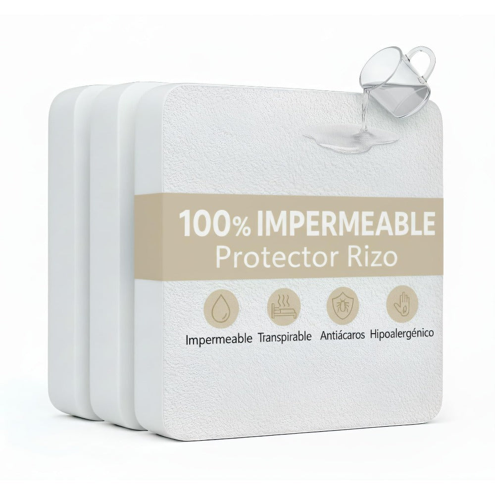 H HANSEL HOME Protector de Colchón de Rizo con Capa Impermeable de TPU, Funda colchon Cubrecolchón, Impermeable Confortable Ajustable Transpirable Blanco, Adaptable para Cama 90/135/150/180cm