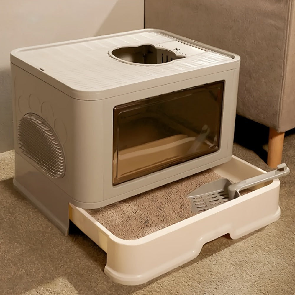 Caja de arena cerrada para gatos, cajas de arena con entrada frontal y salida superior, bandeja de arena extraíble con masajeador, pala para arena, para gatitos, diseño desmontable