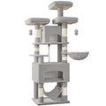 Árbol para Gatos, 176cm, Tamaño XL con 3 Plataformas, 2 Cuevas, 7 Postes Rascadores, Hamaca y Pelota de Felpa – Ideal para Familias de Gatos en Gris Claro/Gris Oscuro Beige, Torre de Escalada para Mascotas, Enriquecimiento Felino, Árbol Ahorra Espacio, Mu