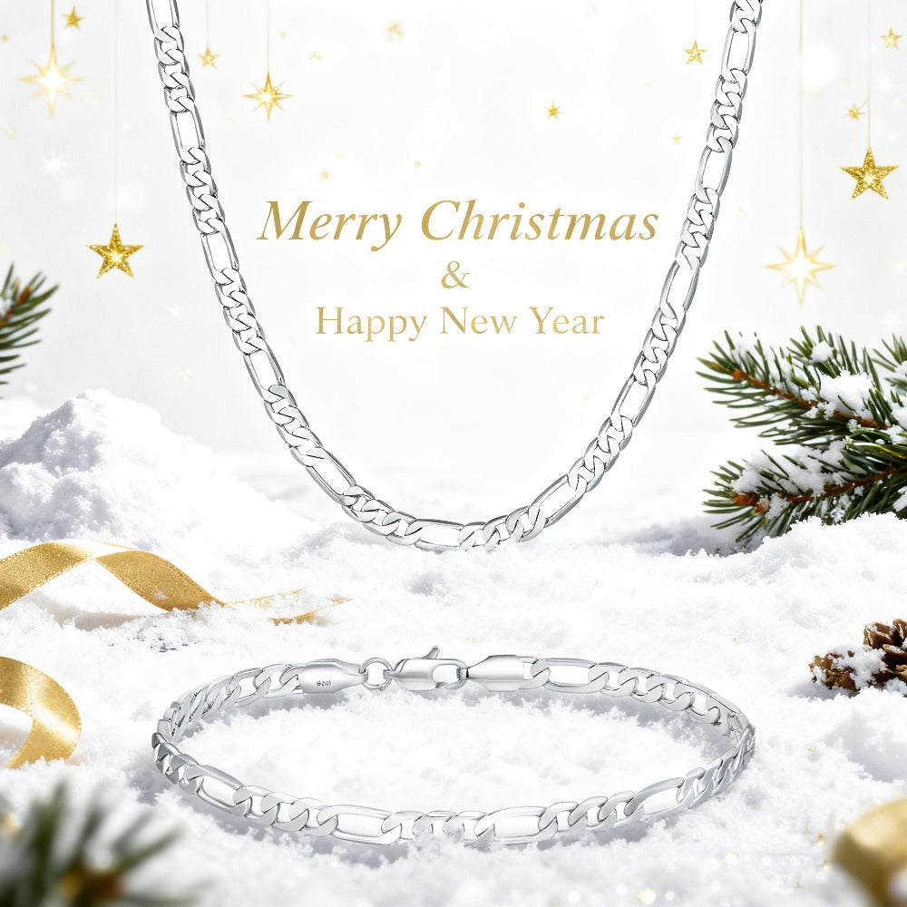 Elegante y versátil set de collar y pulsera Fegaro de plata 925, apto tanto para hombres como para mujeres, con baja alergenicidad. Perfecto para uso casual, hip-hop, punk, deportes, fiestas y regalos navideños. Viene en una exquisita caja de regalo.