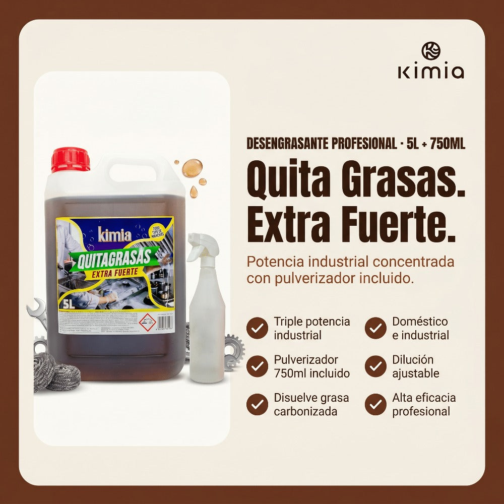 KIMIA - Quita Grasas Extra Fuerte 5L | Quitagrasas Concentrado | Desengrasante Profesional | Potente y Versátil | Desengrasante para Diversas Superficies | Alta Eficacia