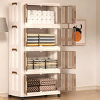 Armario de almacenamiento plegable extragrande de 74 cm con ruedas, puertas magnéticas y paneles transparentes, unidad organizadora de plástico apilable para dormitorio, sala de estar, oficina, despensa y documentos
