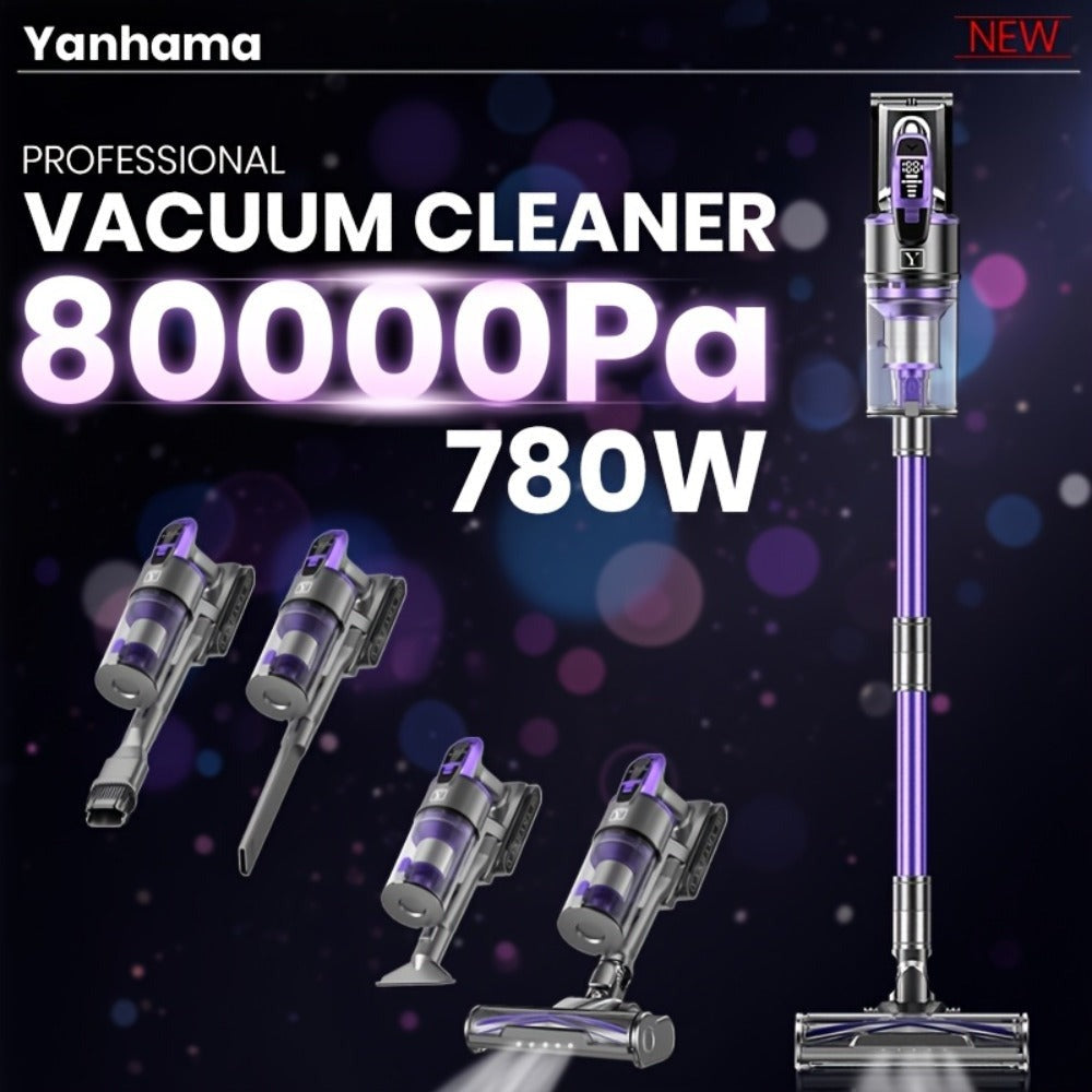 Yanhama Aspiradora Inalámbrica Recargable de 780W y 80Kpa, Nueva Versión, Ideal para Limpieza Profunda de Hogares, Automóviles y Oficinas, con Aspiración Potente, 8 en 1 Vertical con Faros LED, Perfecta para la Limpieza de Primavera