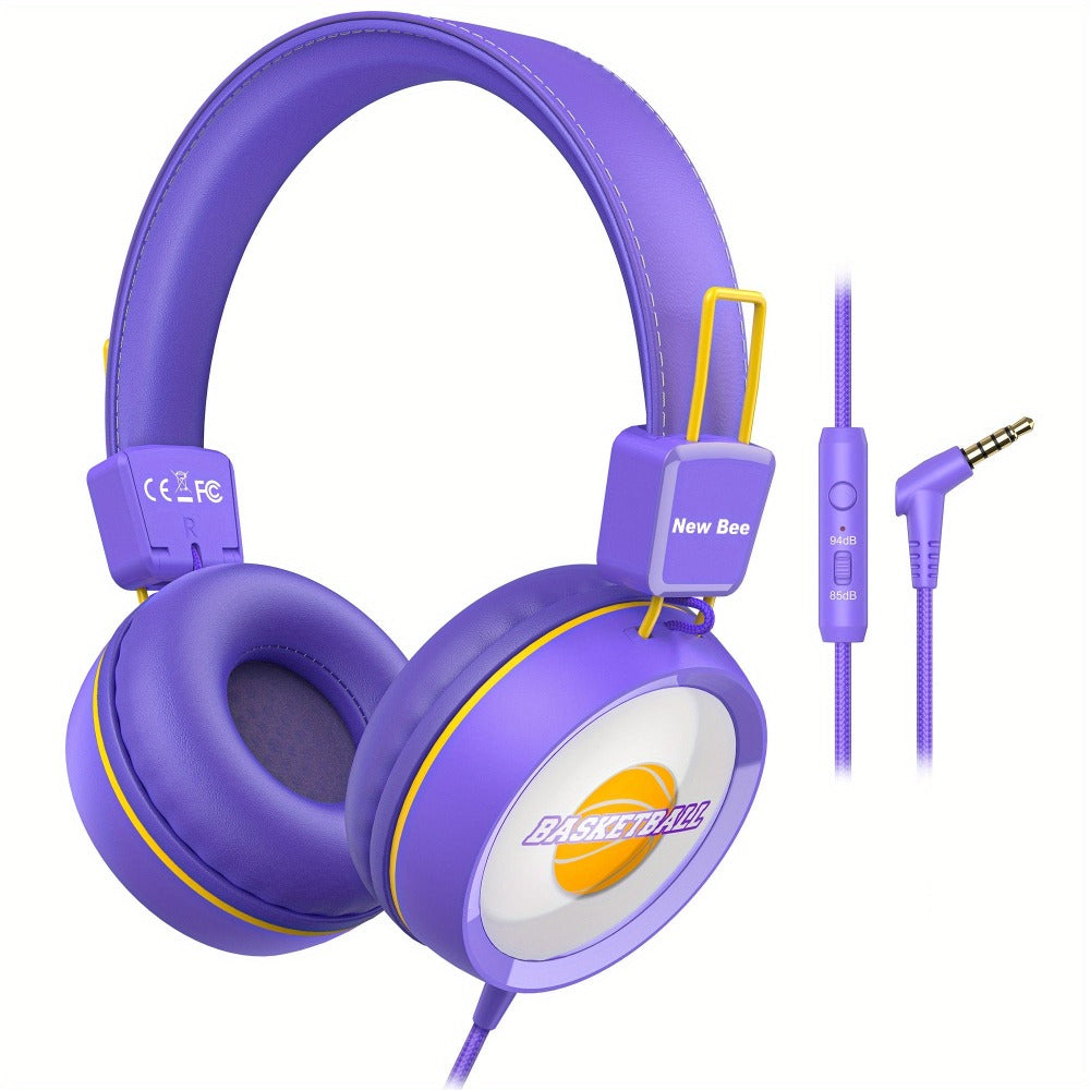 Auriculares con cable para niños New Bee KH20, tipo supraurales, limitador de volumen de 85 dB, compartir audio, plegables, ajustables, estéreo, para niños, aptos para escuela/tableta/PC