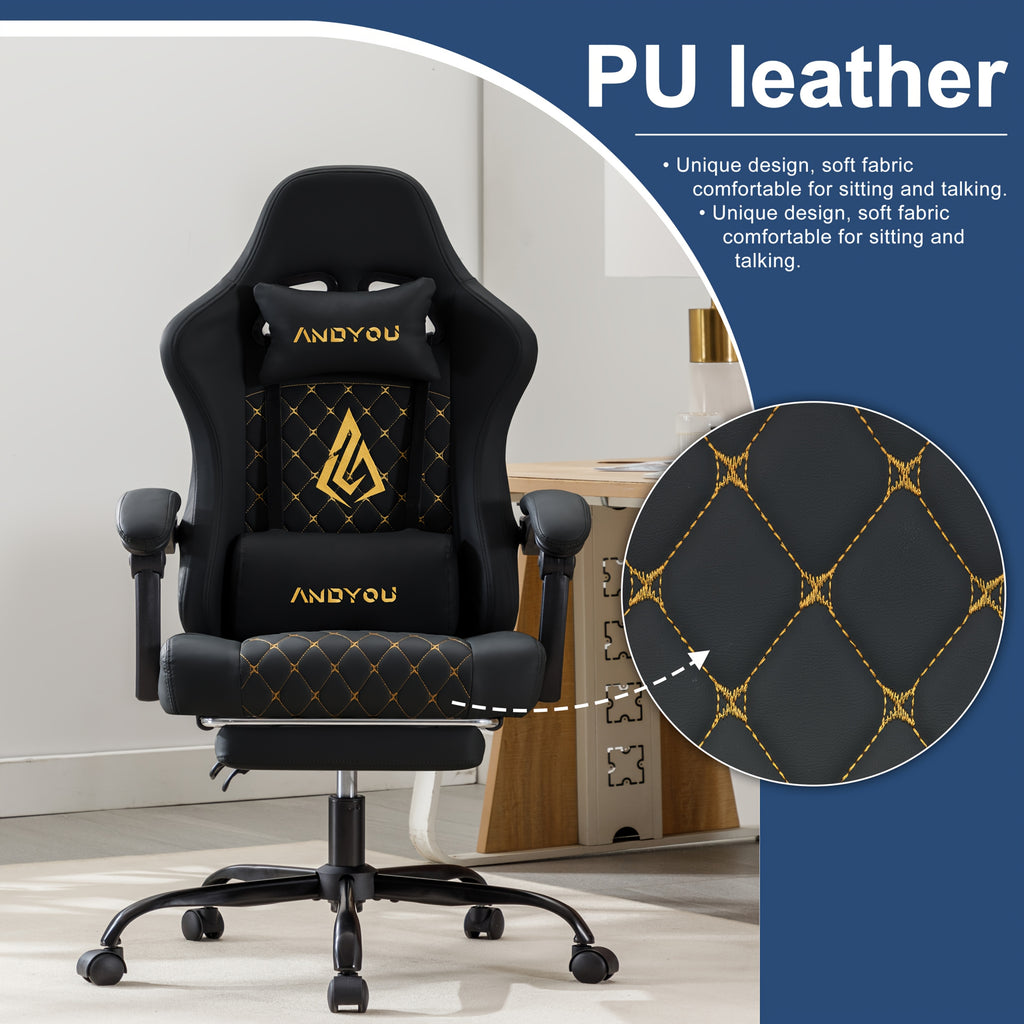 Silla de oficina | Silla de gaming Andyou con reposapiés, silla ergonómica de ordenador para juegos, silla de tarea giratoria y ajustable con