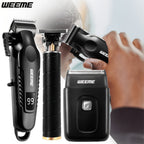 Kit de aseo eléctrico WEEME para hombre, , 3 piezas - Cortapelos + Recortador de barba + Máquina de afeitar eléctrica, carga USB, pantalla LCD de nivel de batería, ideal para peinado/afeitado/esculpir, uso en casa y viajes familiares en coche, regalo del