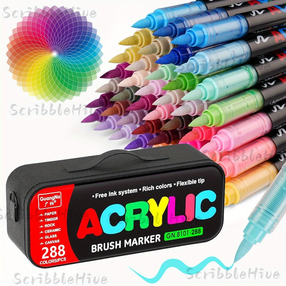 El nuevo set de marcadores Guangna de 288/240 colores es adecuado para plástico, vidrio, metal, bambú, lienzo, roca, cerámica y manualidades de tela, y se utiliza para fines de pintura artística profesional.