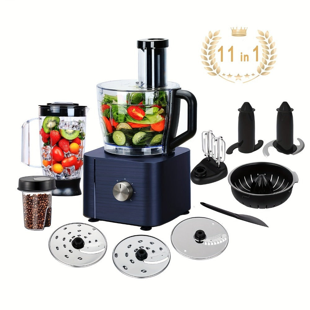 Procesador de Alimentos 11 en 1 con Funciones de Picar, Mezclar, Amasar, Moler, Batir y Exprimir, 1100W, 3 Velocidades más Función Pulsar, Tazón de 3.2L y Jarra de 1.5L