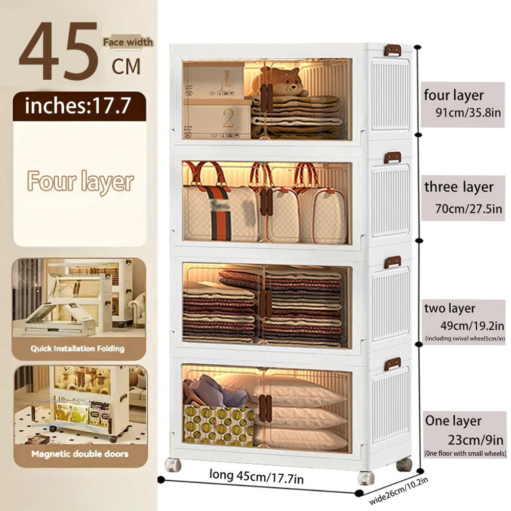 Locker infantil extragrande de 45 cm con puertas con ruedas - Taquilla plegable para dormitorio y guardería para guardar desorden, documentos, juguetes, bocadillos y cajones de plástico para almacenamiento, locker infantil multicapa