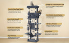 Árbol para gatos extra alto de 210 cm con 8 postes rascadores y 2 cuevas - Muebles para gatos de múltiples niveles de alta resistencia, tapete lavable, hamaca y pelotas de felpa - Torre para gatos grande con base resistente