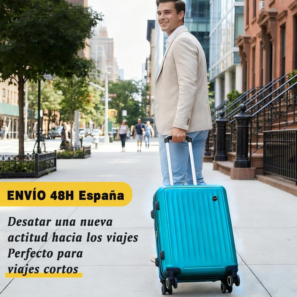 Maleta De Cabina Exclusiva Para Vuelos Europeos, Ideal Para Vacaciones De Verano Y Viajes A La Playa. Dimensiones Precisas De 55×40×20 Cm, Diseño Rígido Resistente Con 4 Ruedas Giratorias 360°, Tirador Telescópico Suave Y Cerradura De Seguridad. Ligera Y