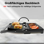 Parrilla de Mesa, Máquina para Paninis y Sándwiches, Placas de Doble Parrilla, Parrilla de Contacto Abierta de 180 Grados, 1000 W, Recubrimiento Antiadherente, Mangos Aislados, Carcasa de Acero Inoxidable