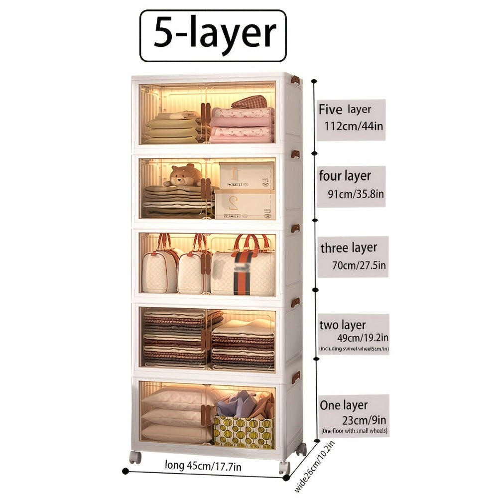 Armarios de almacenamiento de 3/4/5 niveles, gabinete plegable de alta capacidad - Solución de almacenamiento multifuncional para el hogar/oficina, diseño plegable rápido, fácil de plegar, utilización eficiente del espacio