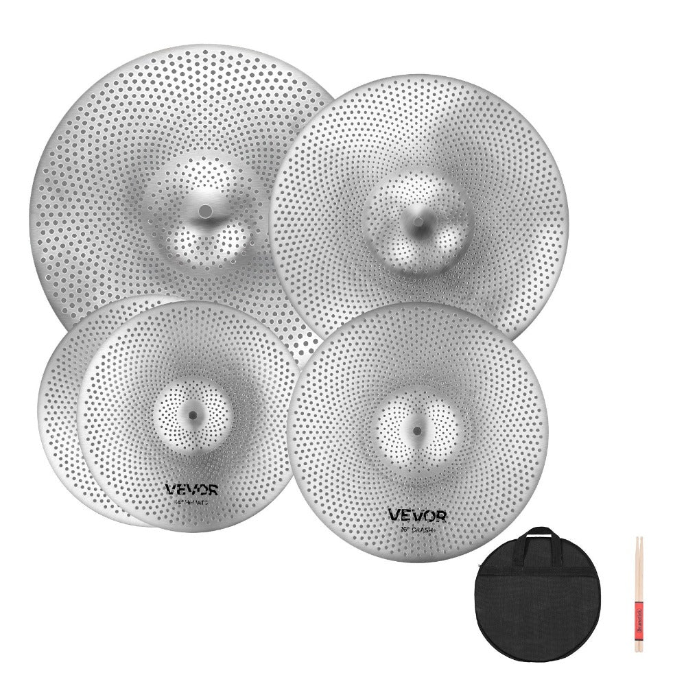 VEVOR Paquete de platillos de bajo volumen, 4 piezas de 14, 16, 18 y 20 pulgadas para batería
