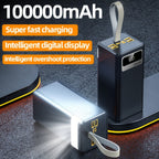Batería Externa de 80000mAh/100000mAh, Carga Súper Rápida de 22.5W, Batería de Gran Capacidad, Pantalla Digital Inteligente, Cordón de Cuero, Luz LED para Camping al Aire Libre, Fuente de Energía de Respaldo para Viajes, Adecuada para Teléfonos, Dispositi