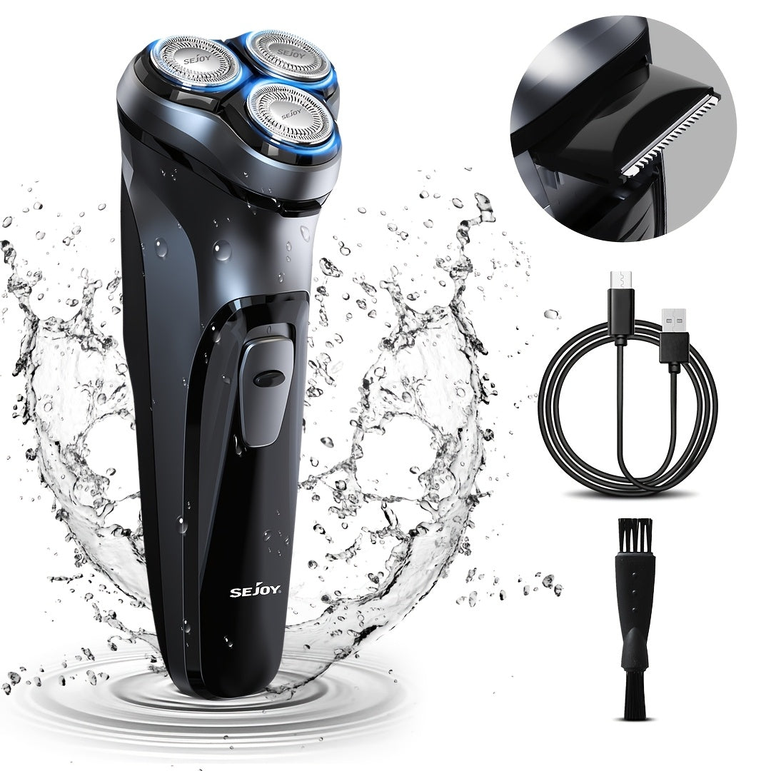 Afeitadora Eléctrica para Hombre, Afeitadora Eléctrica SEJOY para Hombre Rostro, Afeitadora Recargable Húmeda Seca con Recortadora Emergente, Carga Rápida de 1 Hora, Cabezal Flotante 3D, Indicador de Energía LCD