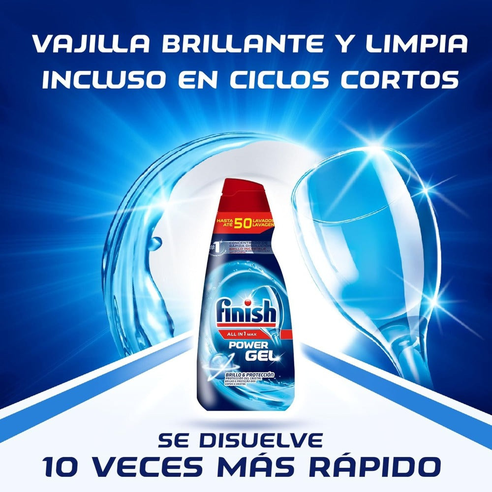 Gel Limpiador y Detergente para Lavavajillas Finish All in 1 Max Power - Pack de 3/4/5 (700 ml c/u, 105 lavados/140 lavados/175 lavados) - Eficiencia en Cada Lavado - Envase Puede Variar