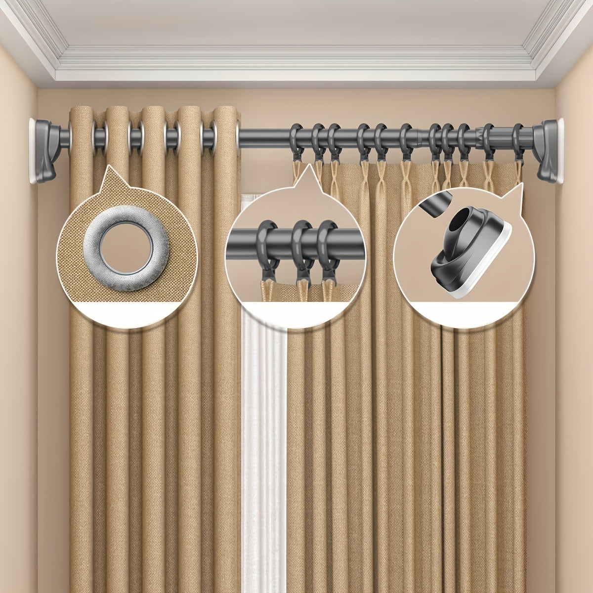 Barra de cortina de ducha ajustable de acero inoxidable, barra de tensión para cortinas, para ventana, armario, cocina