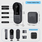 Cámara de Video Timbre Inalámbrica Wi-Fi, Cámara de Video Timbre Interior/Exterior, Detección Humana por IA y Alertas Instantáneas, Visión Nocturna HD 1080P, Audio Bidireccional, Monitor Interior en Tiempo Real, Alimentación USB, Batería de Larga Duración