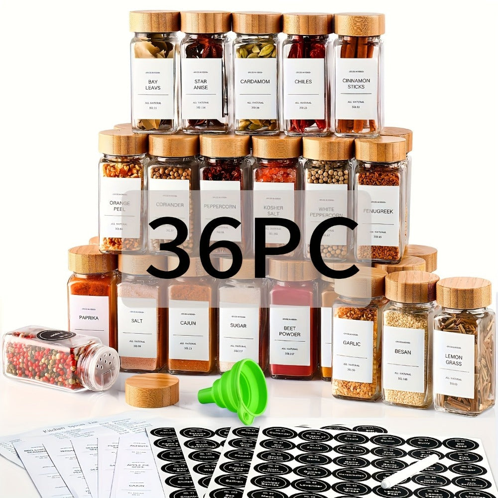 15/24/36 frascos para especias con papel de etiqueta y tapa, 4 oz, botellas vacías para especias con embudo plegable, recipientes de vidrio para condimentos, frascos de almacenamiento, accesorios de cocina para restaurantes comerciales, frascos para condi