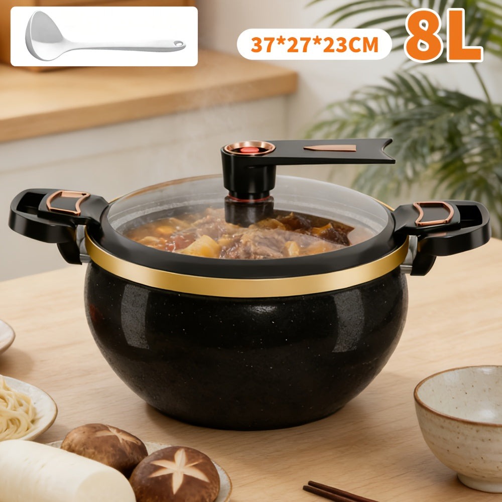 Olla de hierro fundido de 8 litros de alta resistencia | Incluye una cuchara, ideal para cocinar y hacer estofados, multifuncional con tapa, compatible con cocinas de gas e inducción, excelente retención de calor, perfecta para cocinas modernas