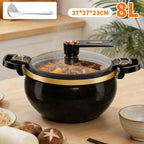 Olla de hierro fundido de 8 litros de alta resistencia | Incluye una cuchara, ideal para cocinar y hacer estofados, multifuncional con tapa, compatible con cocinas de gas e inducción, excelente retención de calor, perfecta para cocinas modernas