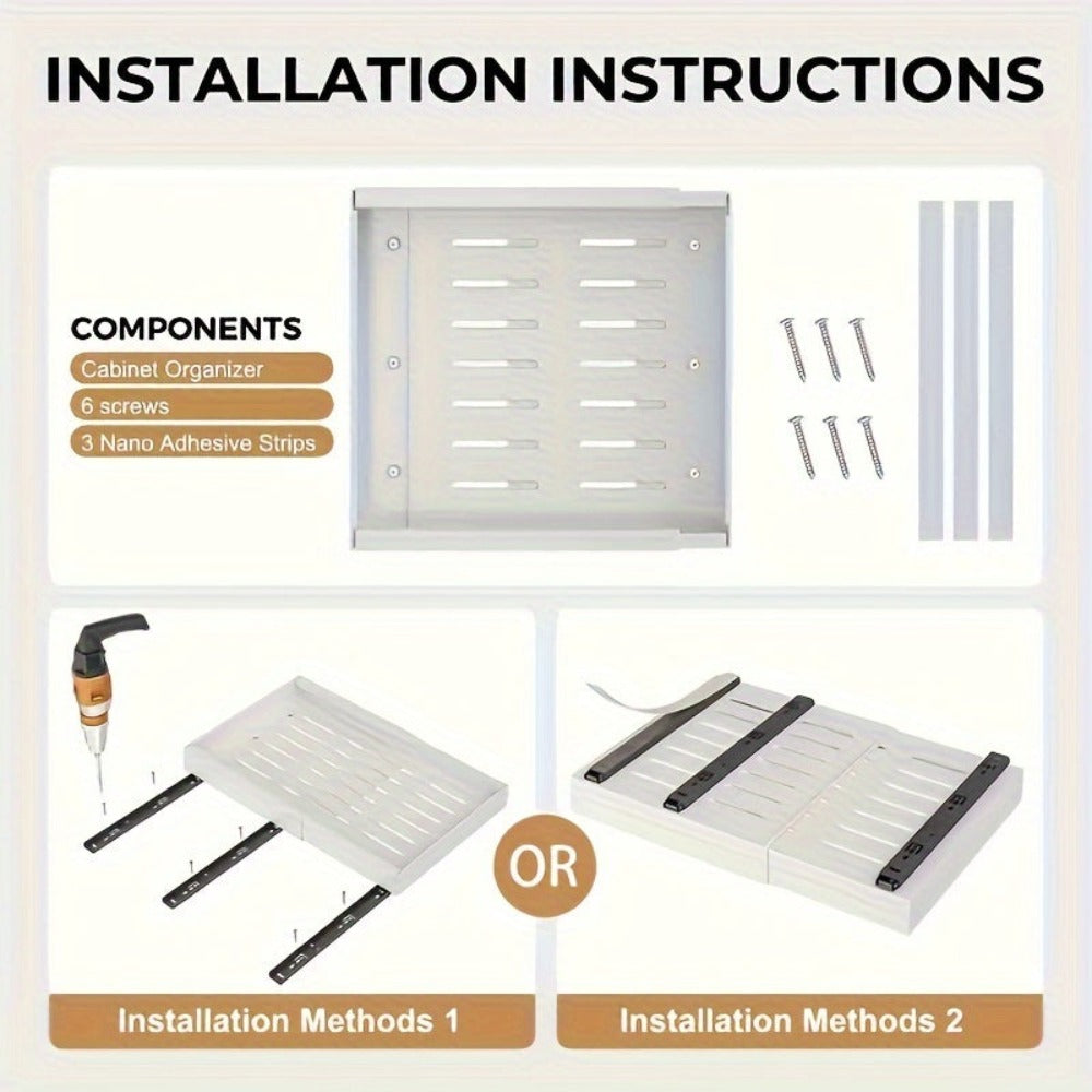 2 Paquetes de Cajones Extensibles para Gabinetes de Cocina, Juego de 2 Estantes Deslizantes de Almacenamiento, Cestas Extraíbles para Fregadero Sin Taladro, Estantes de Gabinete de Fácil Acceso, Adecuados para Baños y Lavanderías, Organizador de Almacenam