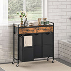 Cestero de lavandería rústico marrón y negro, 3 secciones, con 2 cajones, bolsas de lavandería extraíbles con tela Oxford, cesto de lavandería, para cuarto de lavado, cestos de lavandería