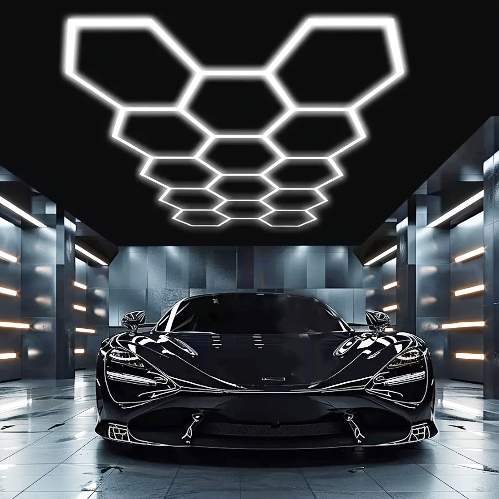 Luz LED para garaje | Paquete de 14 luces hexagonales tipo panal con marco, estilo moderno 680W 72420LM LED para lámpara de techo de garaje con