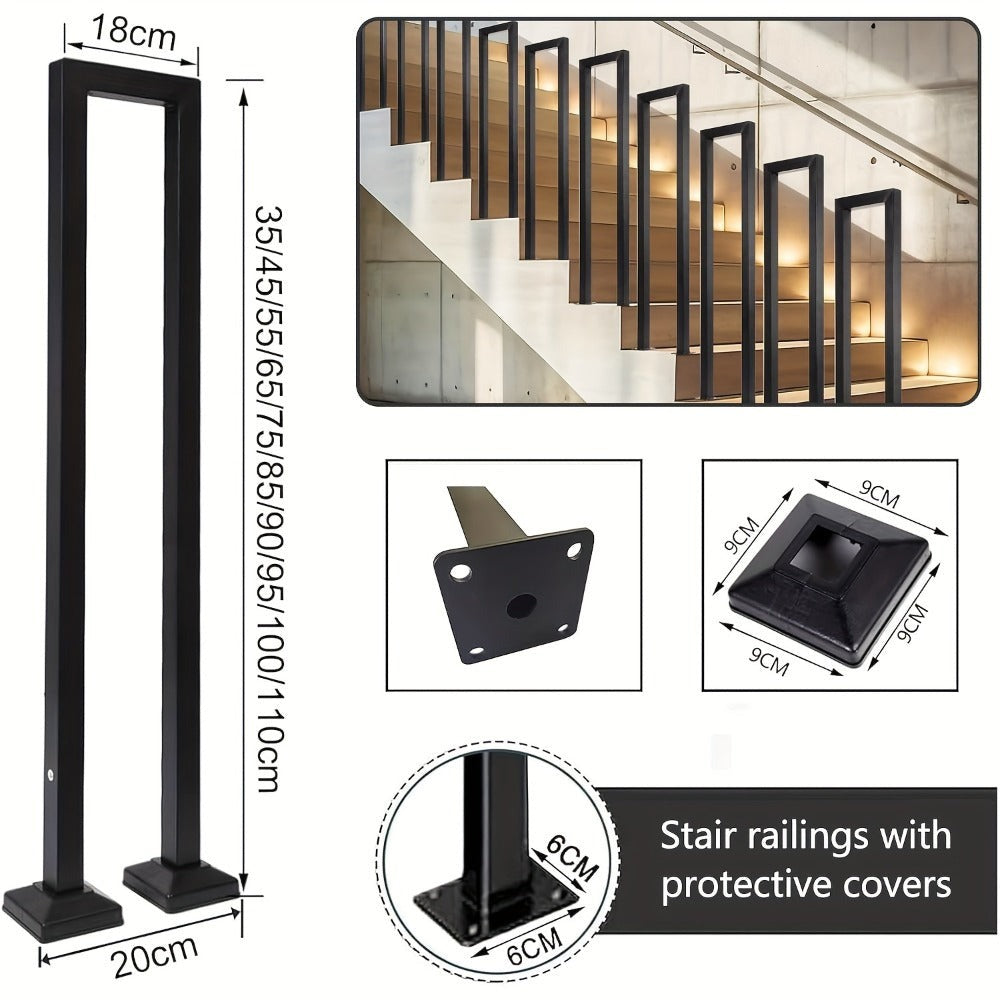 Pasamanos para escaleras interiores y exteriores, barandilla en U, barandilla de metal, pasamanos de escalera en forma de U, pasamanos de escalera para barandilla de balcón, negro.