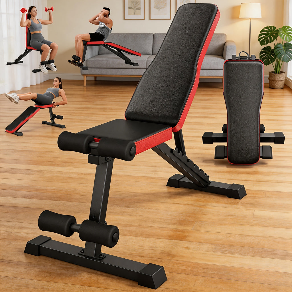 Banco de pesas plegable y ajustable de alta resistencia con capacidad de 300 kg - Banco de entrenamiento con inclinación/declinación de 8 niveles, apto para gimnasio en casa, compacto y ahorra espacio con almacenamiento rápido, equipo de entrenamiento de