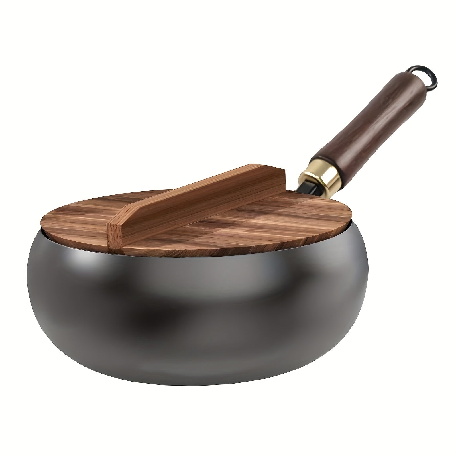 Olla Tradicional Artesanal de Hierro Fundido con Barriga Ancha - Superficie Espejo Antiadherente, Sin Recubrimiento, Diseño Antisalpicaduras y Tapa de Madera con Pomo - Construcción Resistente al Óxido para Distribución Uniforme del Calor - Esencial para