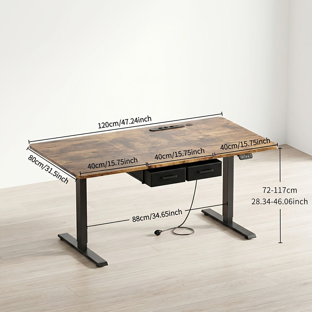 Furnishia Escritorio Eléctrico Elevable con Tomas de Corriente, Escritorio Inteligente con Panel de Memoria y Altura Ajustable con 2 Cajones, Escritorio para Oficina y Estación de Trabajo para Escritura