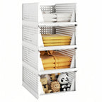 4 Cestas de Almacenamiento de Ropa Plegables, Organizadores de Cajones de Plástico para Cocina, Baño y Armarios de Oficina - La Opción Perfecta para el Día del Trabajo. Cesto de Lavandería, un Organizador de Armario Multifuncional, una Solución que Ahorra