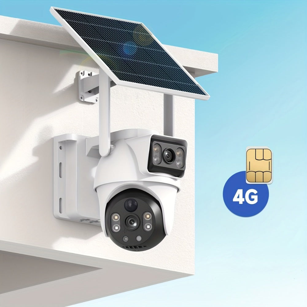 Cámara de seguridad solar de 8MP con doble lente y 4G, con batería, incluye tarjeta SIM, visión nocturna a color, seguimiento automático de humanos, audio bidireccional, cámara de vigilancia inalámbrica para el hogar con rotación panorámica y de inclinaci