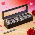 Caja de almacenamiento de relojes de lujo con 6 compartimentos y tapa transparente - Espacio de almacenamiento espacioso, adecuada para relojes mecánicos y de cuarzo para hombres y mujeres, diseño portátil para uso doméstico o de viaje, solución de almace