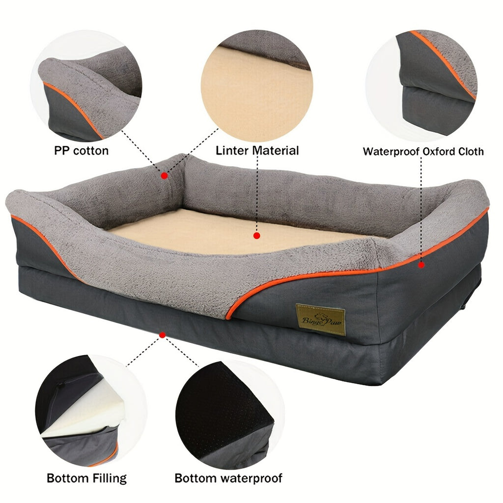 Cama para perros | Cama para perros de espuma viscoelástica L/XL/XXL/XXXL, sofá ortopédico y para mascotas, cojín con respaldo lavable con