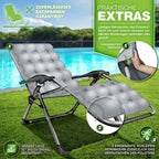 Tillvex® Tumbona Reclinable Plegable hasta 200Kg, Sillón de Sol para Jardín Exterior, Resistente a la Intemperie para Balcón, Jardín y Terraza, Ajustable con Acolchado Grueso, Reclinable, Extra Ancha, con Soporte para Bebidas